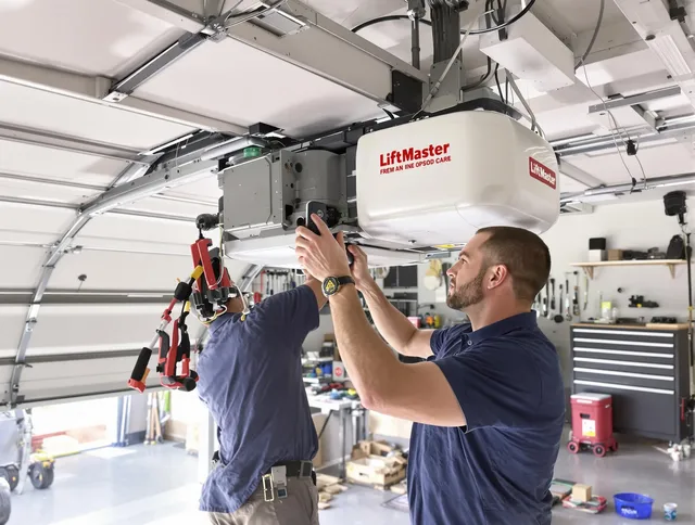 Richmond Heights Garage Door Repair technician performing advanced diagnostics on garage opener in Richmond Heights