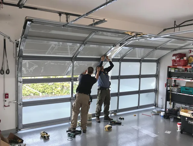 Richmond Heights Garage Door Repair expert performing precise panel replacement on Richmond Heights garage door